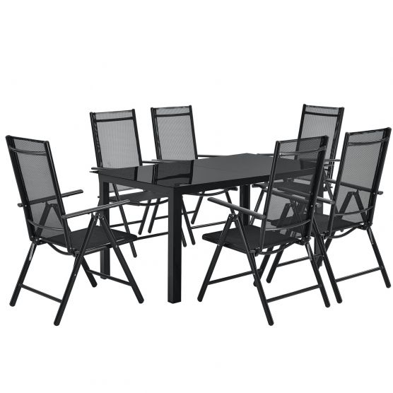 Milano aluminium 7-delige donkergrijze diningset