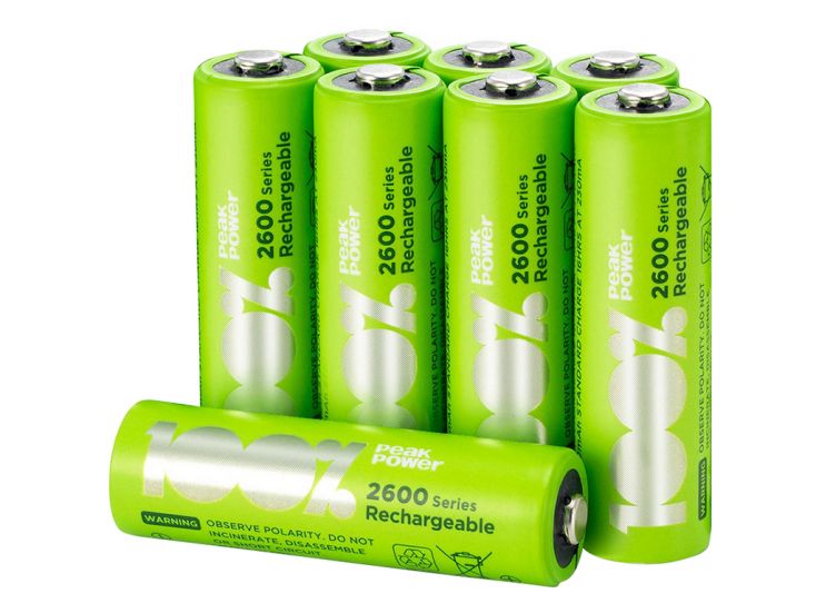 100%PeakPower set van 8 AA Oplaadbare batterijen