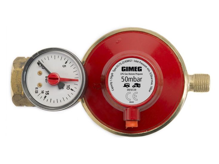 Gimeg 50 mbar 1/4" li gasdrukregelaar met manometer