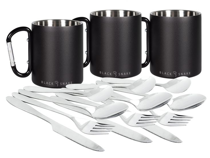 Black Snake 3-persoons set Snap Cup en bestek