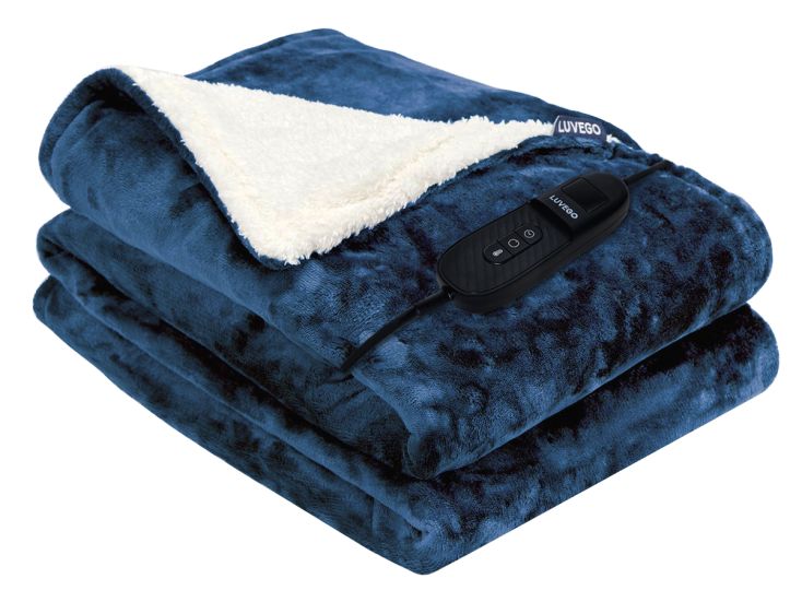 Luvego fleece/sherpa elektrische deken - Dark Blue