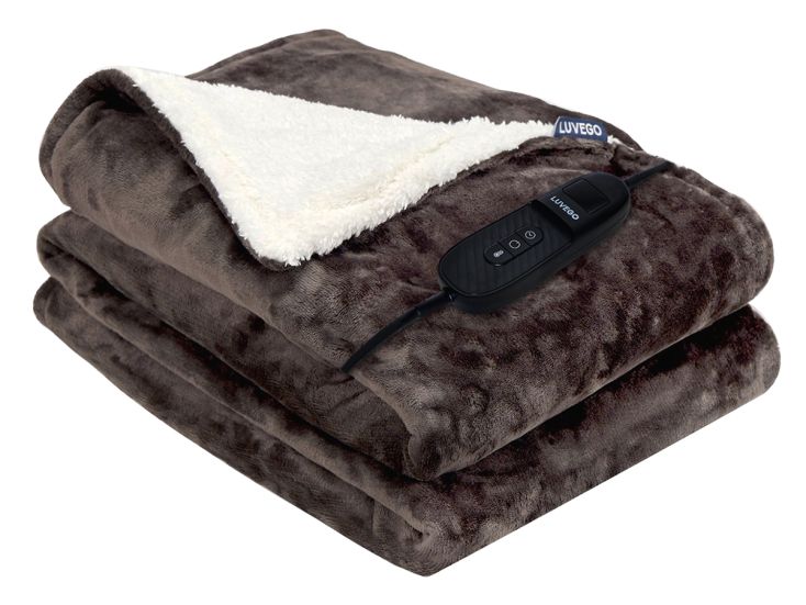 Luvego fleece/sherpa elektrische deken - Dark Brown